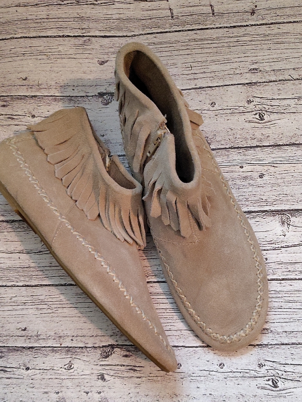Decree Taupe Suede Fringe Moccasins